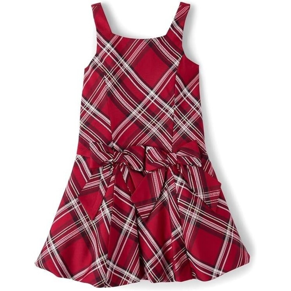The Children's Place Girls Plaid Bubble Hem Dress Red Ochre Size 14 New - Picture 1 of 4